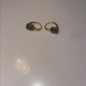 Gold Drop Earrings with Green Oval Stones